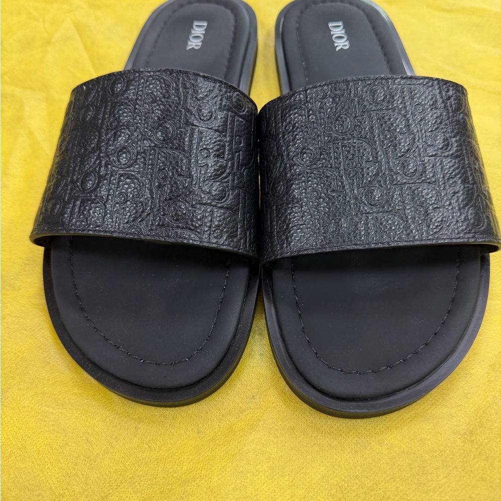 Dior Black Embossed Leather Slide Sandals